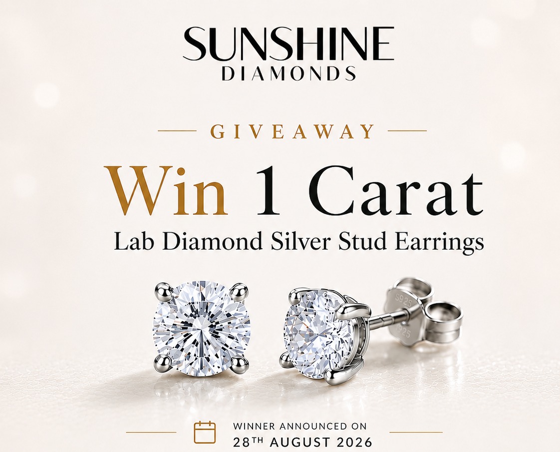 Win 1 carat lab diamond silver stud earrings in the Sunshine Diamonds giveaway