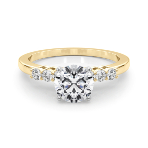 Belca Lab-Created Diamond Yellow Gold 4 Prong Side Stone Engagement Ring