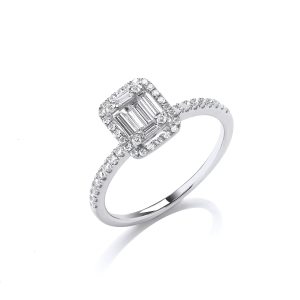 1.57 Carat Baguette and Round Cut Diamond Pave Setting Cluster Ring