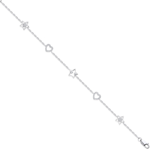 0.25 Carat 7 Inch Prong Setting  Natural Round Cut Diamond Heart and Star Chain Bracelet