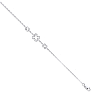 0.15 Carat 7 Inch Natural Round Cut Diamond Fancy Flowers Chain Bracelet