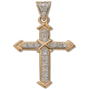 0.20 Carat Natural Round Cut Diamonds Cross Pendant in 9k Gold