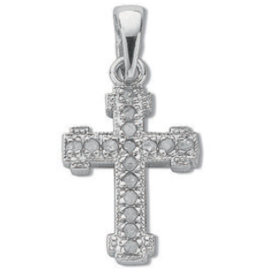 0.10 Carat Natural Round Cut Diamonds Cross Pendant with Grain Set in 9k Gold