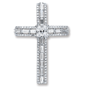 0.50 - 1.00 Carat Natural Baguette and Round Cut Diamonds Cross Pendant in Claw Setting