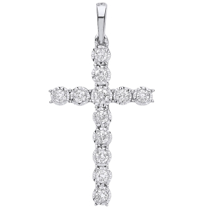 0.33 Carat Natural Round Cut Diamond Illusion Set Cross Pendant