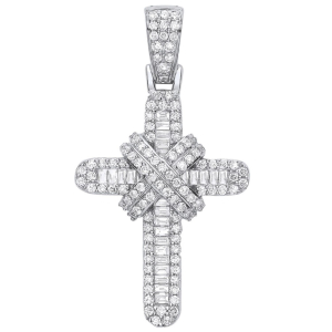 0.50 - 1.00 Carat Natural Baguette and Round Cut Diamond Fancy Cross Pendant