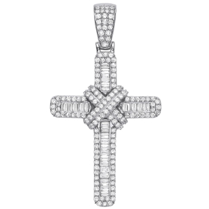 1.25 - 2.00 Carat Natural Baguette and Round Cut Diamonds Fancy Cross Pendant