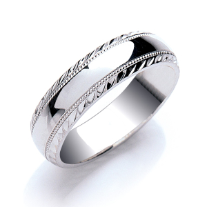 Court Shaped Mill Grain Edges and D/C Wedding Band