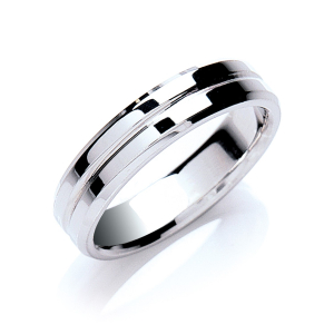 Flat Court Shape Bevelled Edge Centre Groove Polished Wedding Band