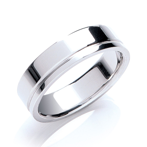 6mm Flat Court Shape Side Groove Wedding Band