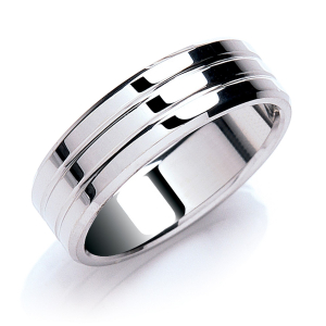 7mm Flat Court Shape Bevelled Edge Grooves Polished Finish Wedding Band