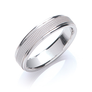 Flat Court Shaped Mill Grain Centre Line Wedding Band