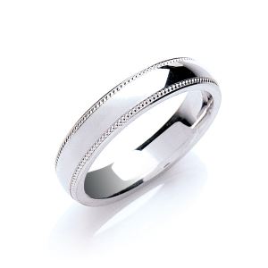 Court Shaped Mill Grain Edges Wedding Band