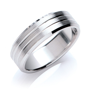 7mm Flat Court Shape Bevelled Edge Grooves Matt Finish Wedding Band