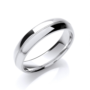 Court Shaped Mill Grain Centre Line Wedding Band