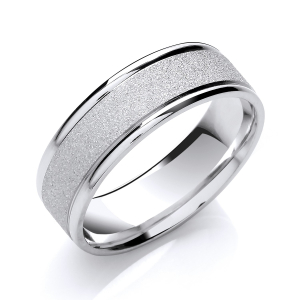 7mm Flat Court Shaped Grindstone Sandblast Centre Polished Edges Wedding Band
