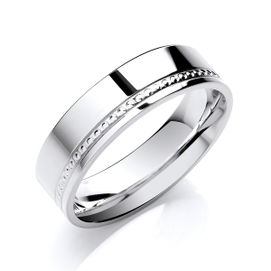 6mm Flat Court Shape Mill Grain Illusion Set Wedding Band