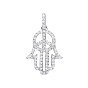 0.50 Carat Natural Round Shaped Diamond Hamsa Pendant in 9K White Gold