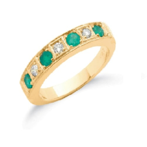 0.60 Carat Round Cut Emerald Stone and Natural Diamond Half Eternity Ring 18k Gold  