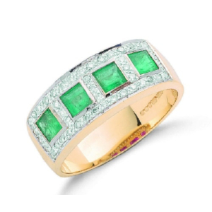 1.00 Carat Princess Cut Emerald Stone and Natural Round cut Diamond Ring 9k Gold  
