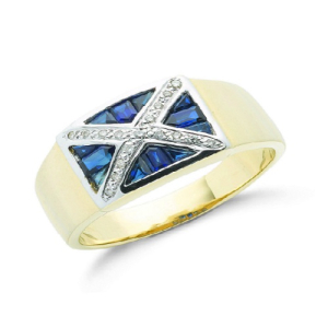 0.90 Carat Natural Diamond and-Sapphire Channel set Scotland Mens Ring 9kGold