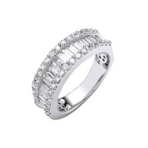 0.55-2.00 Carat Natural Round and Baguette Cut Diamond Half Eternity Gold Ring 