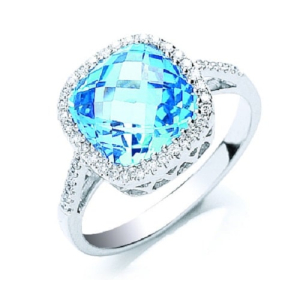 3.65 Carat Cushion Cut Topaz Stone and Natural Round cut Diamond Ring 9k Gold  