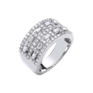1.00 Carat Natural Round and Baguette Cut Diamond Half Eternity Gold Ring 