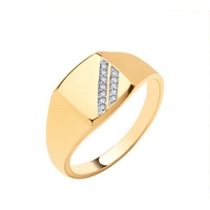 Natural Round Brilliant Cut Diamond Claw-set Signet Mens Ring 9k Gold