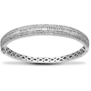 3.15 Carat Natural Baguette and Round Cut Diamonds Fancy Bangle