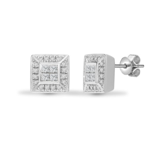  0.50 Carat Natural and Princess Cut Square Shape Diamonds Earrings