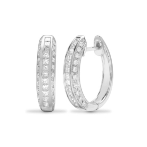  0.85 Carat Natural Round And Princess Cut Diamonds Hoop Earrings