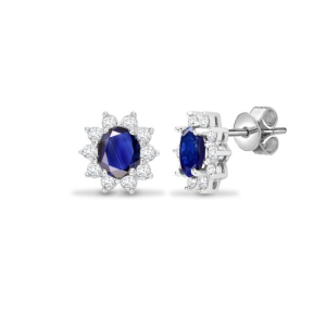 2.17 Carat Oval Cut Sapphire Stone And Natural Round Cut Diamonds Earrings