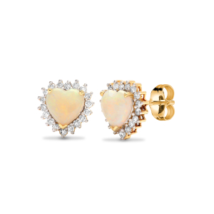 1.13 Carat Heart Cut Opal Stone And Natural Round Cut Diamonds Earrings