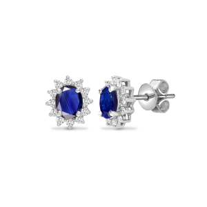 1.25 Carat Oval Cut Sapphire Stone And Natural Round Cut Diamonds Earrings