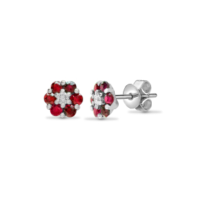 0.70 Carat Round Cut Ruby Stone And Natural Diamonds Earrings