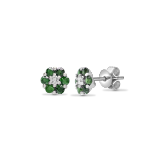 0.46 Carat Round Cut Emerald Stone And Natural Diamonds Earrings