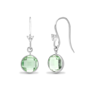 2.60 Carat Round Cut Green Amethyst Stone And Natural Round Cut Diamonds Earrings