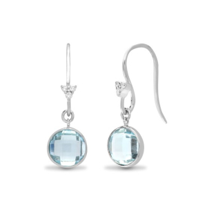 3.35 Carat Round Cut Blue Topaz Stone And Natural Round Cut Diamonds Earrings