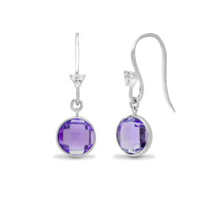 2.63 Carat Round Cut Amethyst Stone And Natural Round Cut Diamonds Earrings