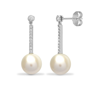 0.33 Carat Natural Round Diamond Drop Pearl Earring