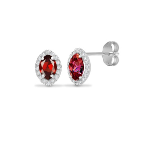 1.60 Carat Marquise Cut Maroon  Garnet Stone And Round Cut Diamond Stud Earrings