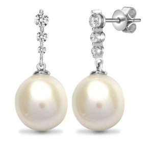 1.4mm Pearl Drop Earrings with Round Natural Diamonds set