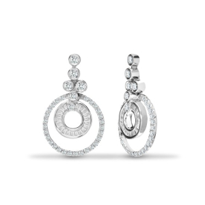 0.62 Carat Natural Round And Baguette Cut Diamonds Drop Earrings