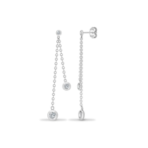 0.30 Carat Natural Round cut Diamond Bezel-set Double Chain Drop Earrings