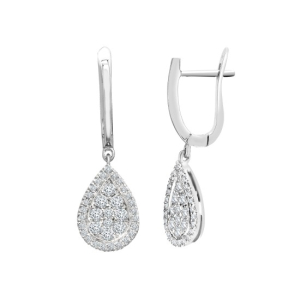 0.80 Carat Natural Round cut Diamond Pear Shaped Cluster Earrings
