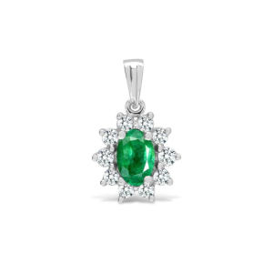 0.76 Carat Oval Cut Emerald Stone And Natural Round Cut Diamonds Pendants