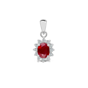 Oval Cut Ruby Stone And Round Cut Diamonds Pendants