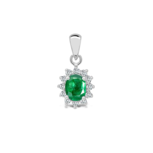 0.45 Carat Oval Cut Emerald Stone And Natural Round Cut Diamonds Pendants