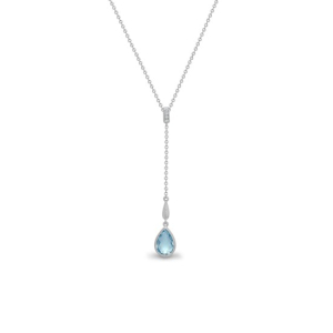 1.60 Carat Pear Cut Topaz Stone And Round Cut Natural Diamonds Chain Necklace